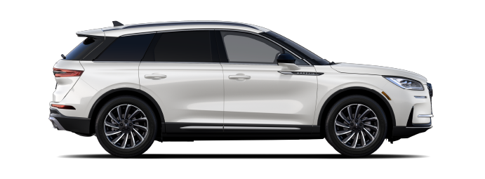 The passenger side of a Lincoln Corsair® SUV is shown in Pristine White. | Planet Lincoln Love Field in Dallas TX